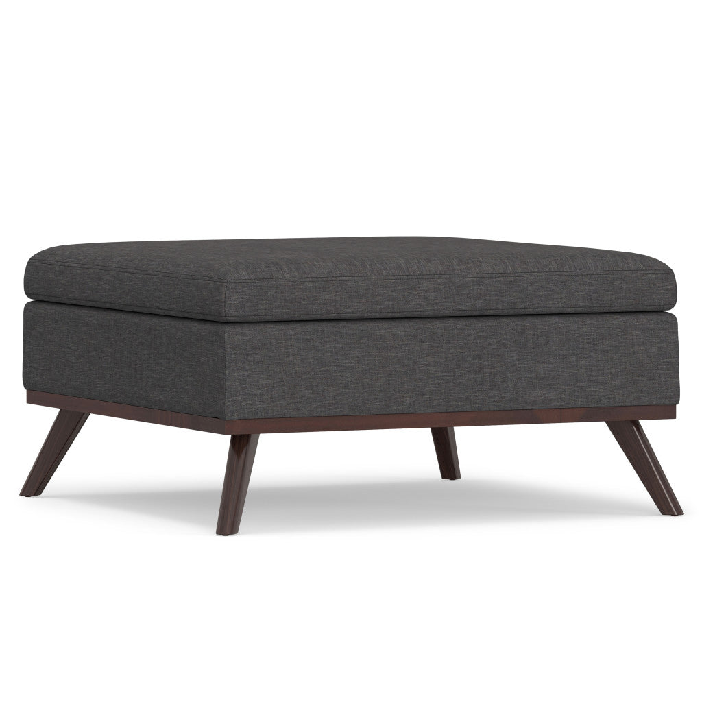 36" Gray and Brown Linen Cocktail Ottoman With Storage
