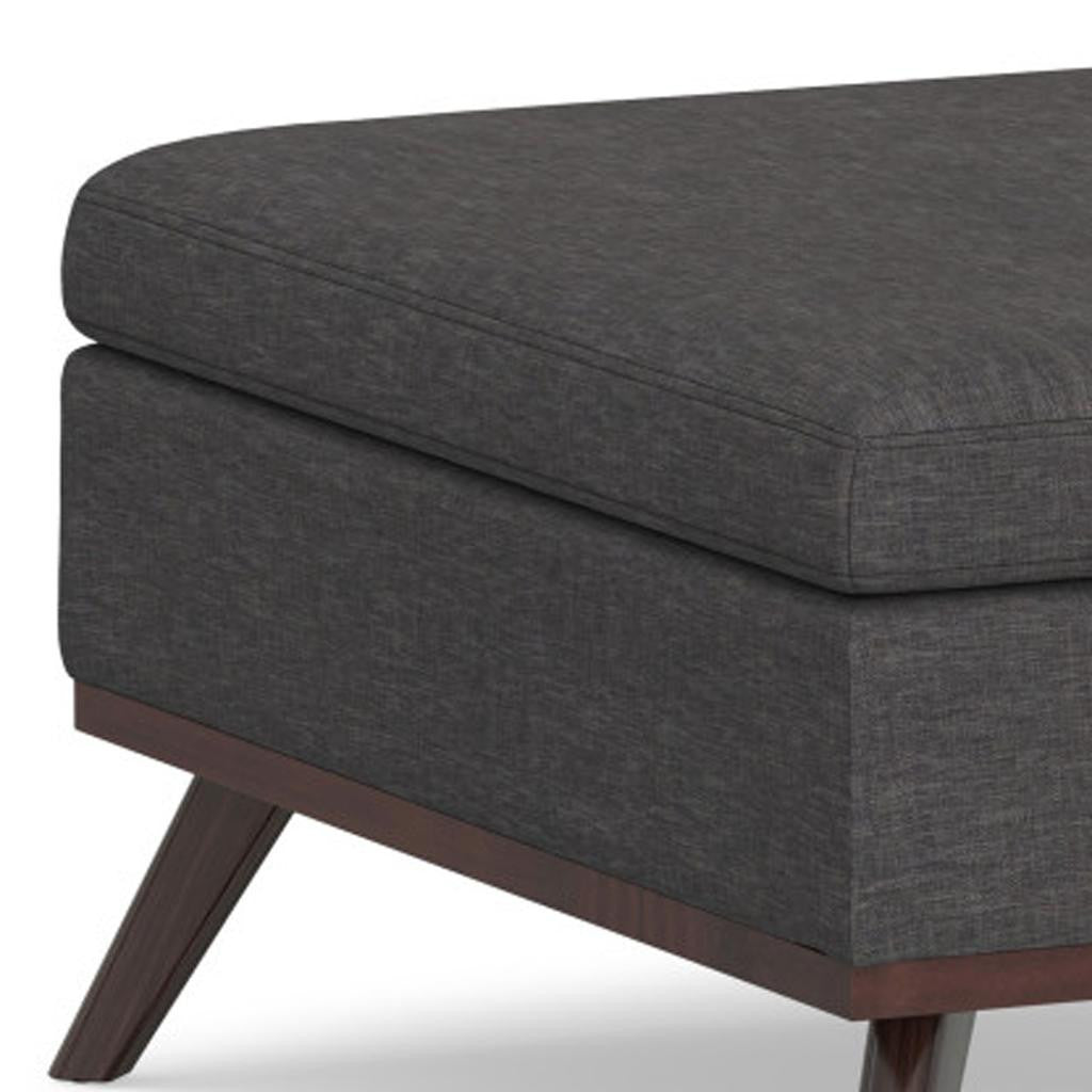 36" Gray and Brown Linen Cocktail Ottoman With Storage