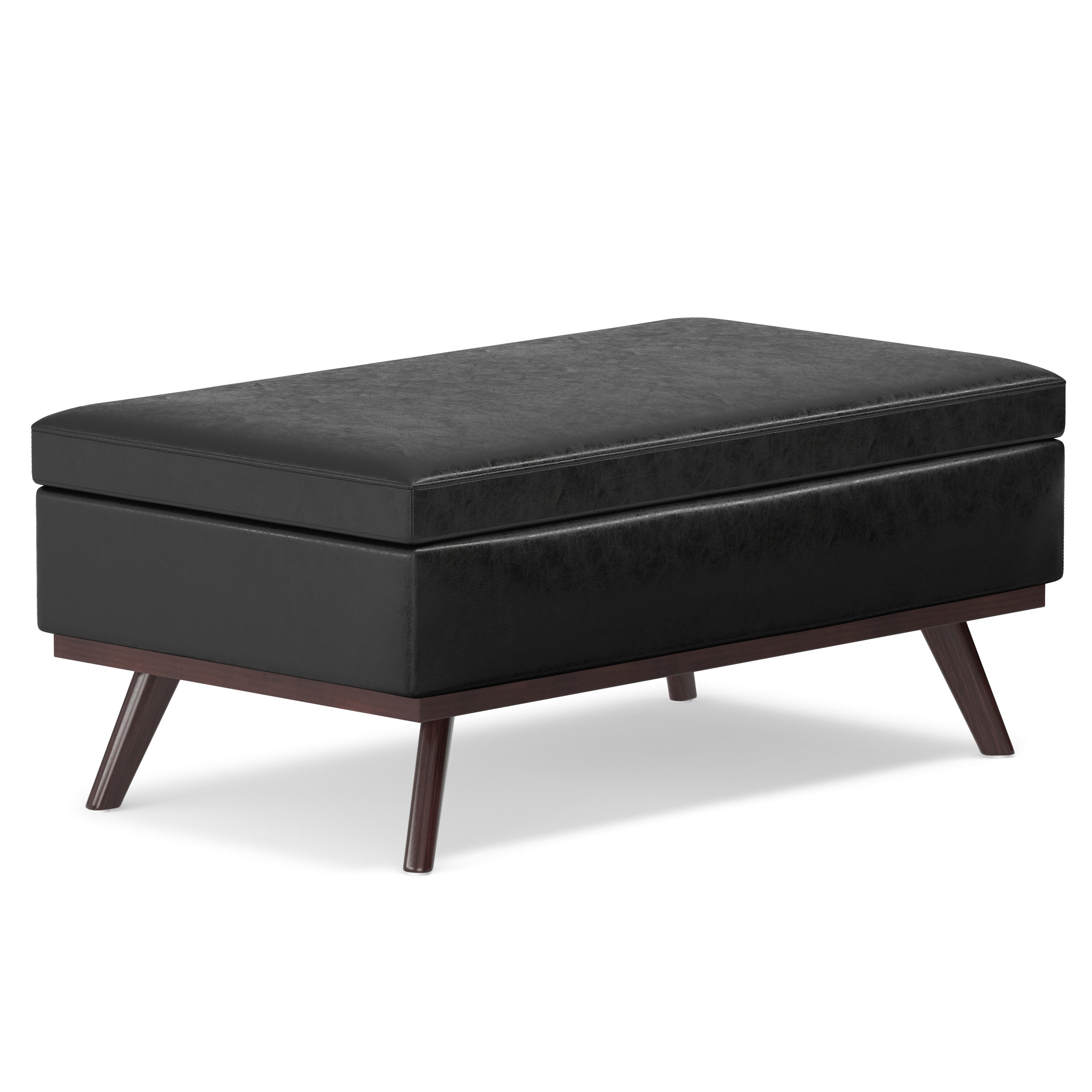 42" Black and Brown Leather Cocktail Ottoman With Storage