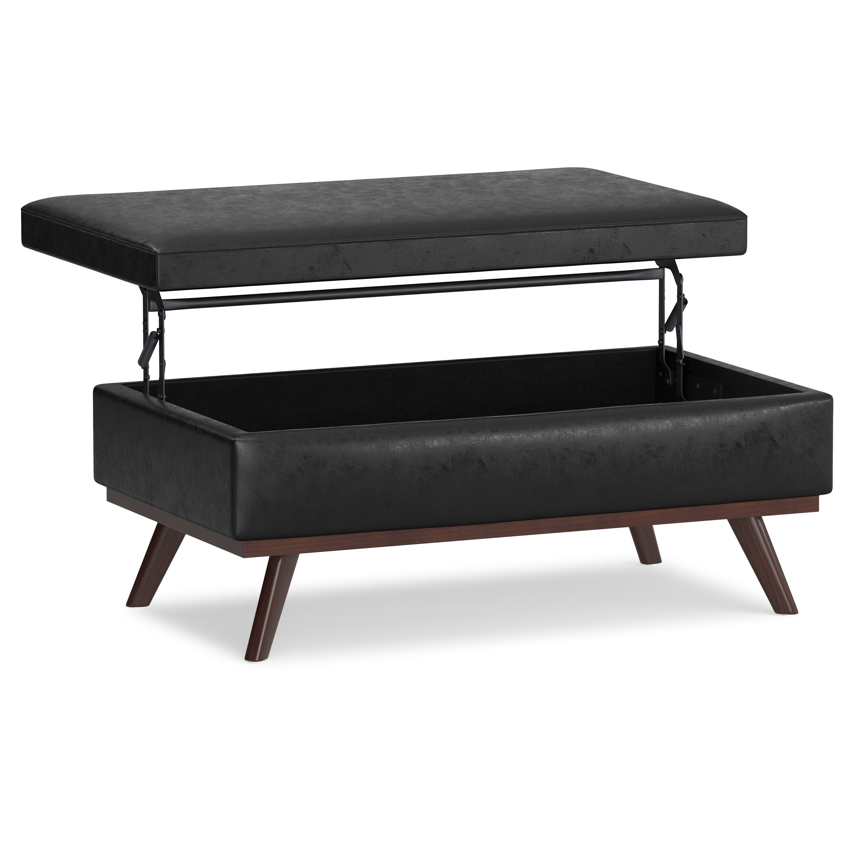 42" Black and Brown Leather Cocktail Ottoman With Storage