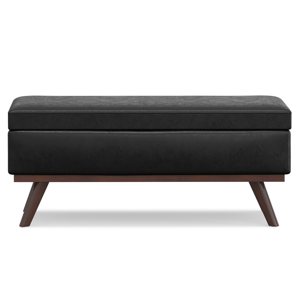 42" Black and Brown Leather Cocktail Ottoman With Storage