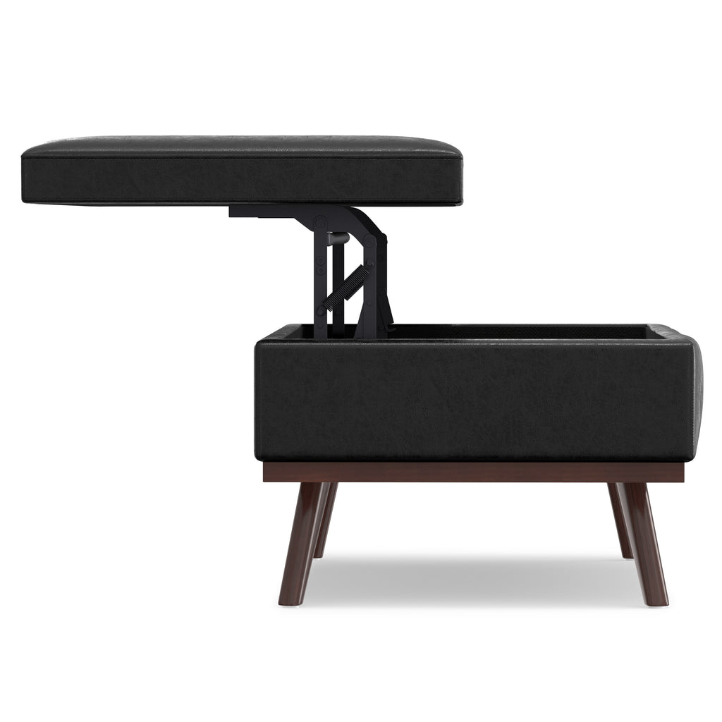 42" Black and Brown Leather Cocktail Ottoman With Storage