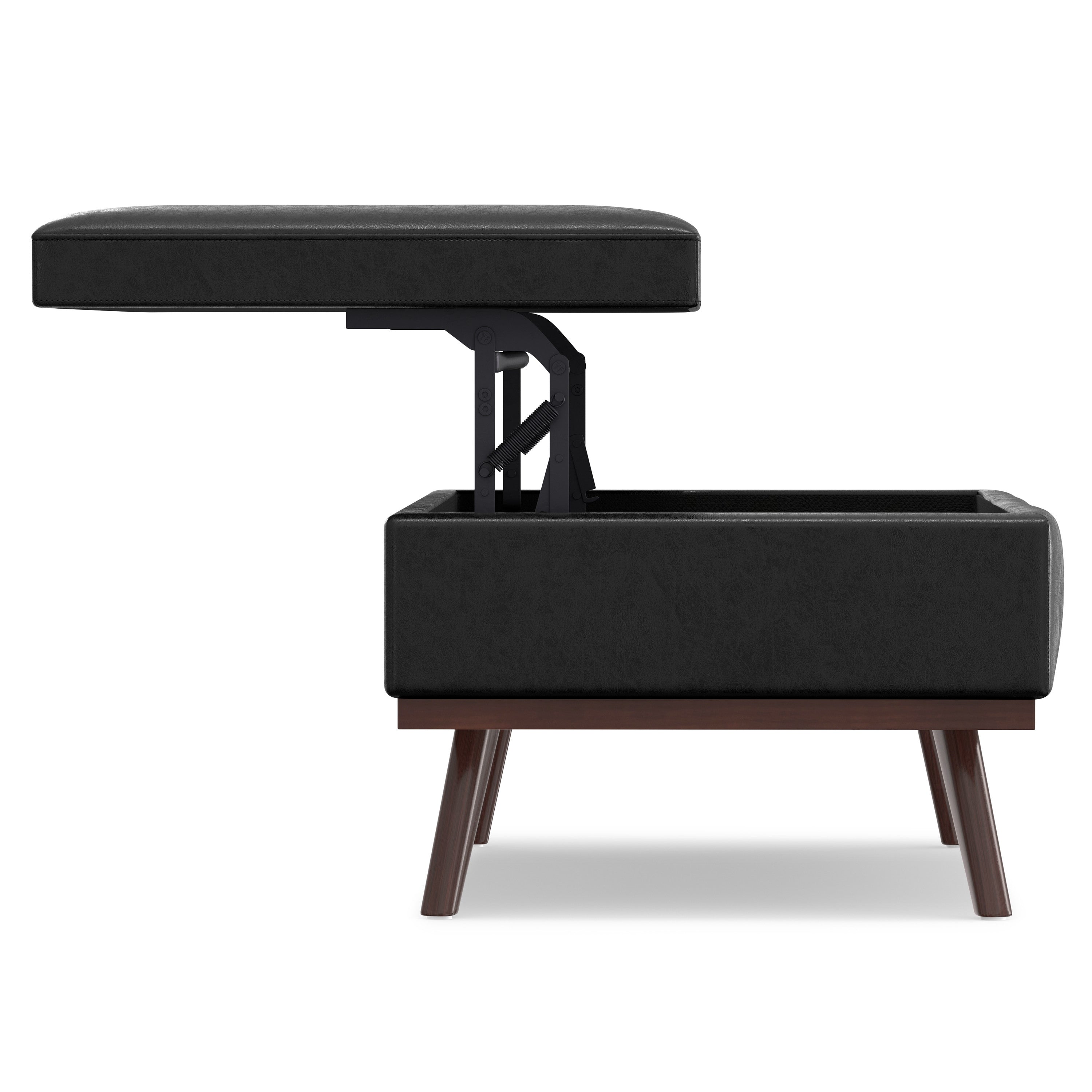 42" Black and Brown Leather Cocktail Ottoman With Storage