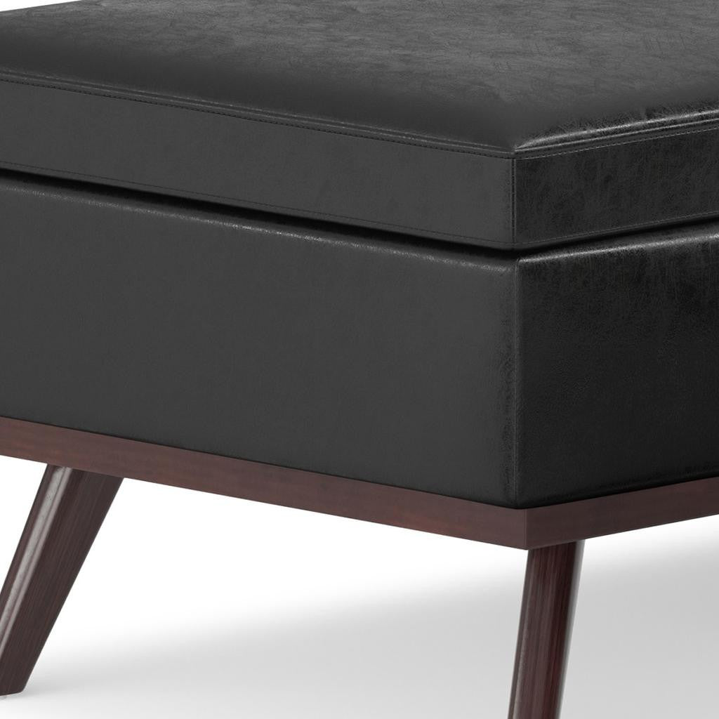 42" Black and Brown Leather Cocktail Ottoman With Storage