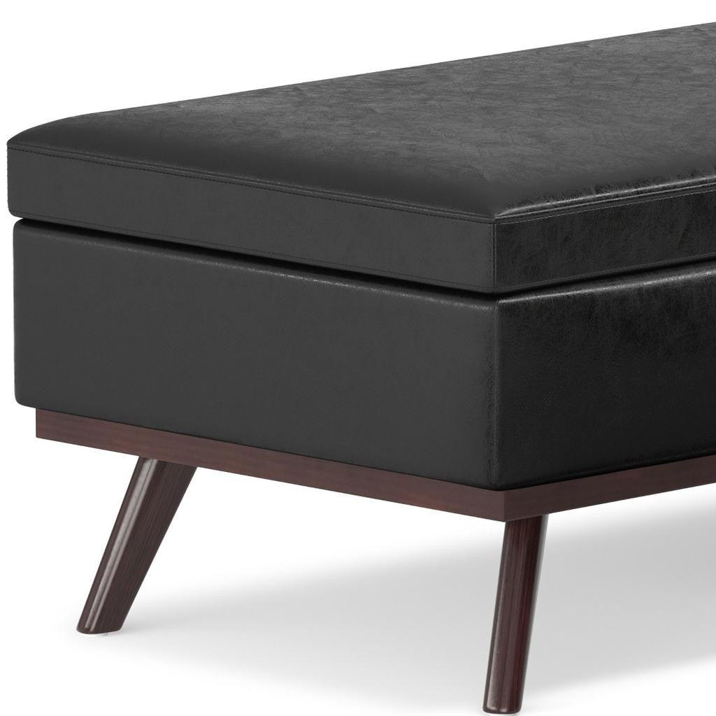42" Black and Brown Leather Cocktail Ottoman With Storage