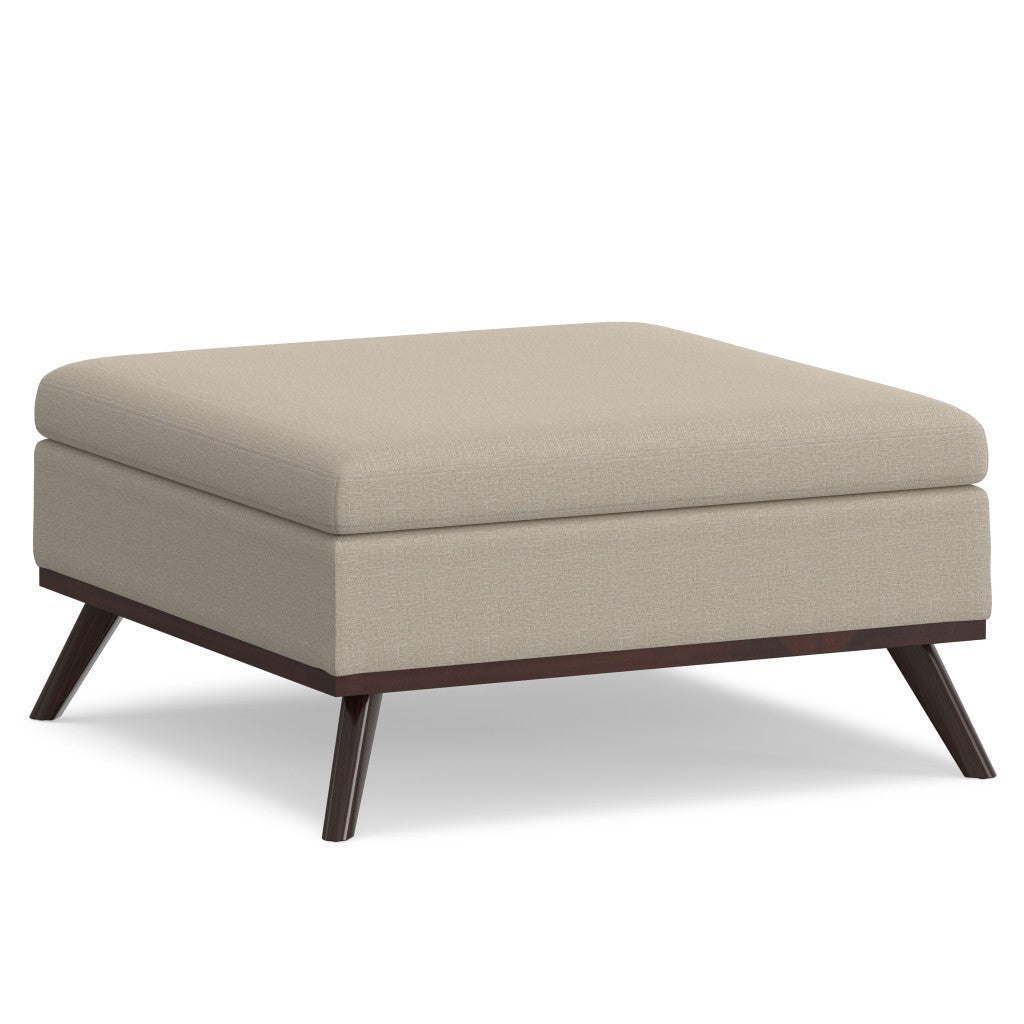 36" Natural and Brown Fabric Cocktail Ottoman With Storage