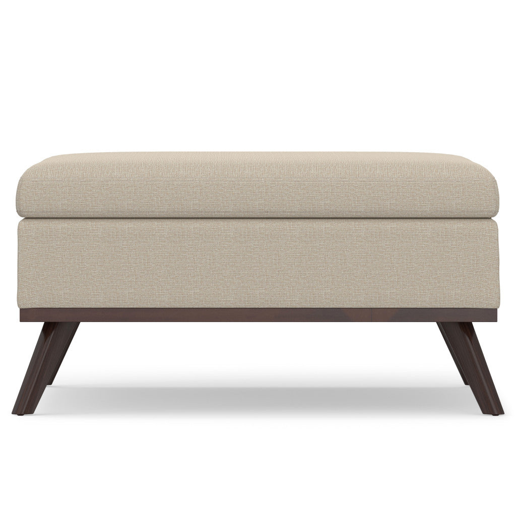 36" Natural and Brown Fabric Cocktail Ottoman With Storage