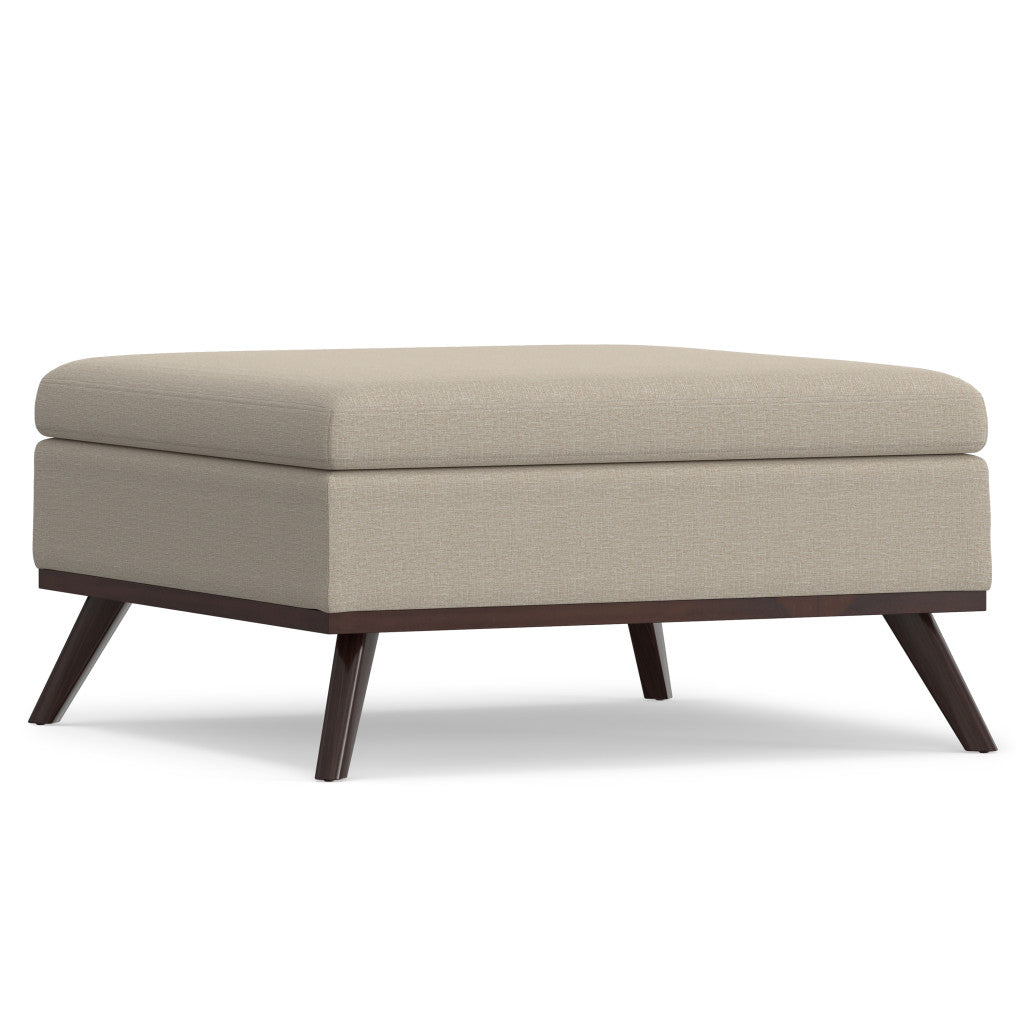 36" Natural and Brown Fabric Cocktail Ottoman With Storage