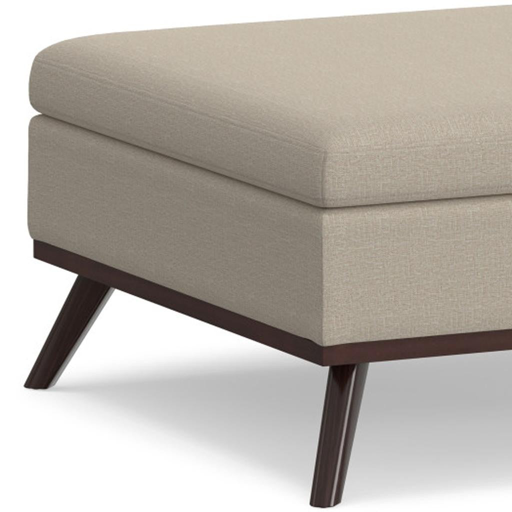36" Natural and Brown Fabric Cocktail Ottoman With Storage