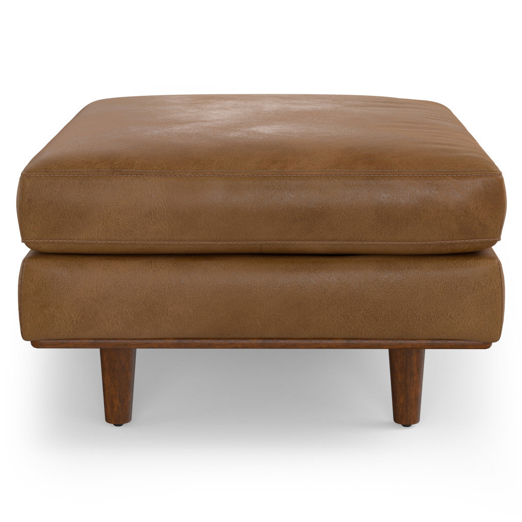 Front view of 33-inch brown leather cocktail ottoman by Homeroots