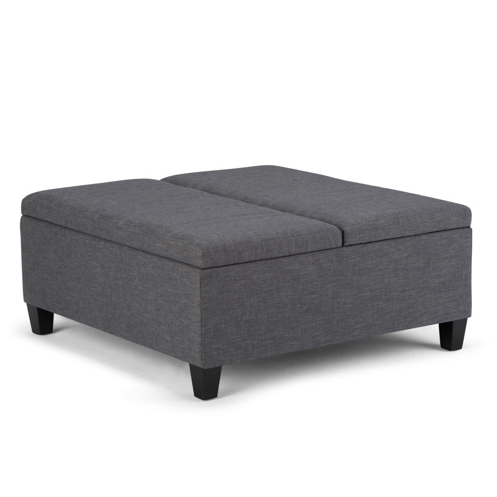36" Gray and Espresso Fabric Cocktail Ottoman With Storage