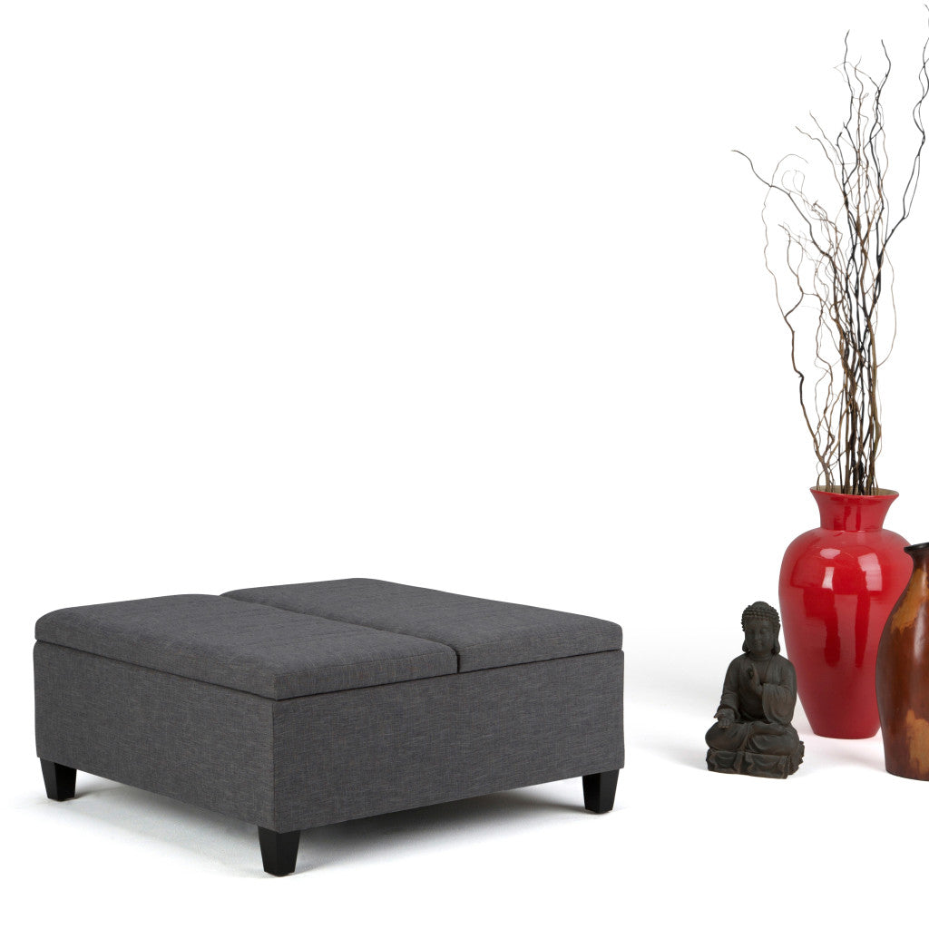 36" Gray and Espresso Fabric Cocktail Ottoman With Storage
