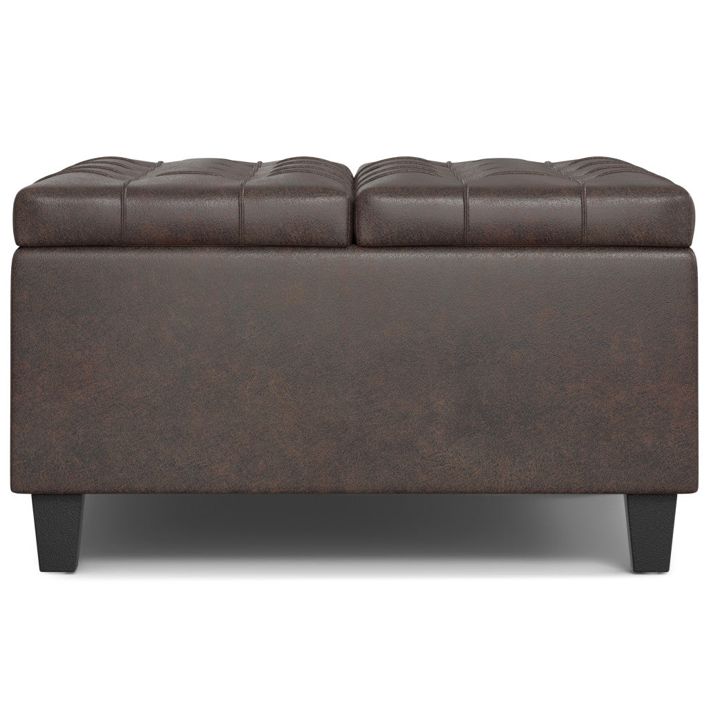 30" Brown Leather Cocktail Ottoman With Storage