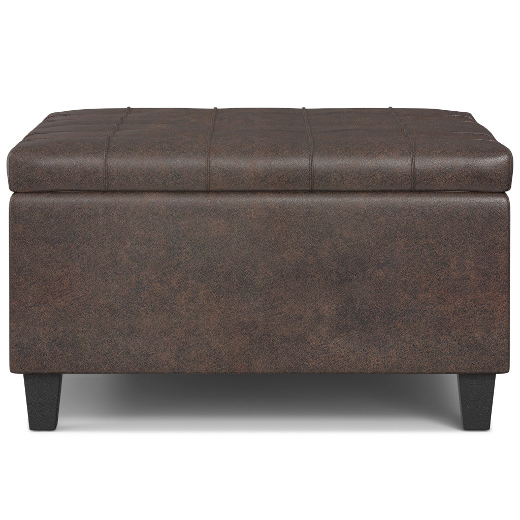 30" Brown Leather Cocktail Ottoman With Storage