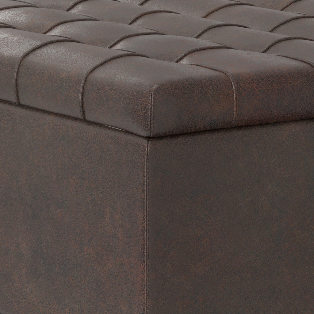 30" Brown Leather Cocktail Ottoman With Storage
