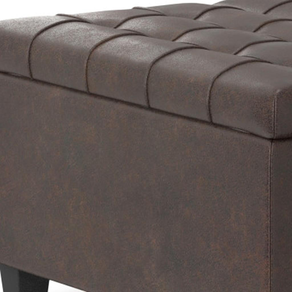 30" Brown Leather Cocktail Ottoman With Storage