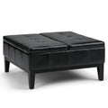 36" Black and Dark Brown Leather Cocktail Ottoman With Storage