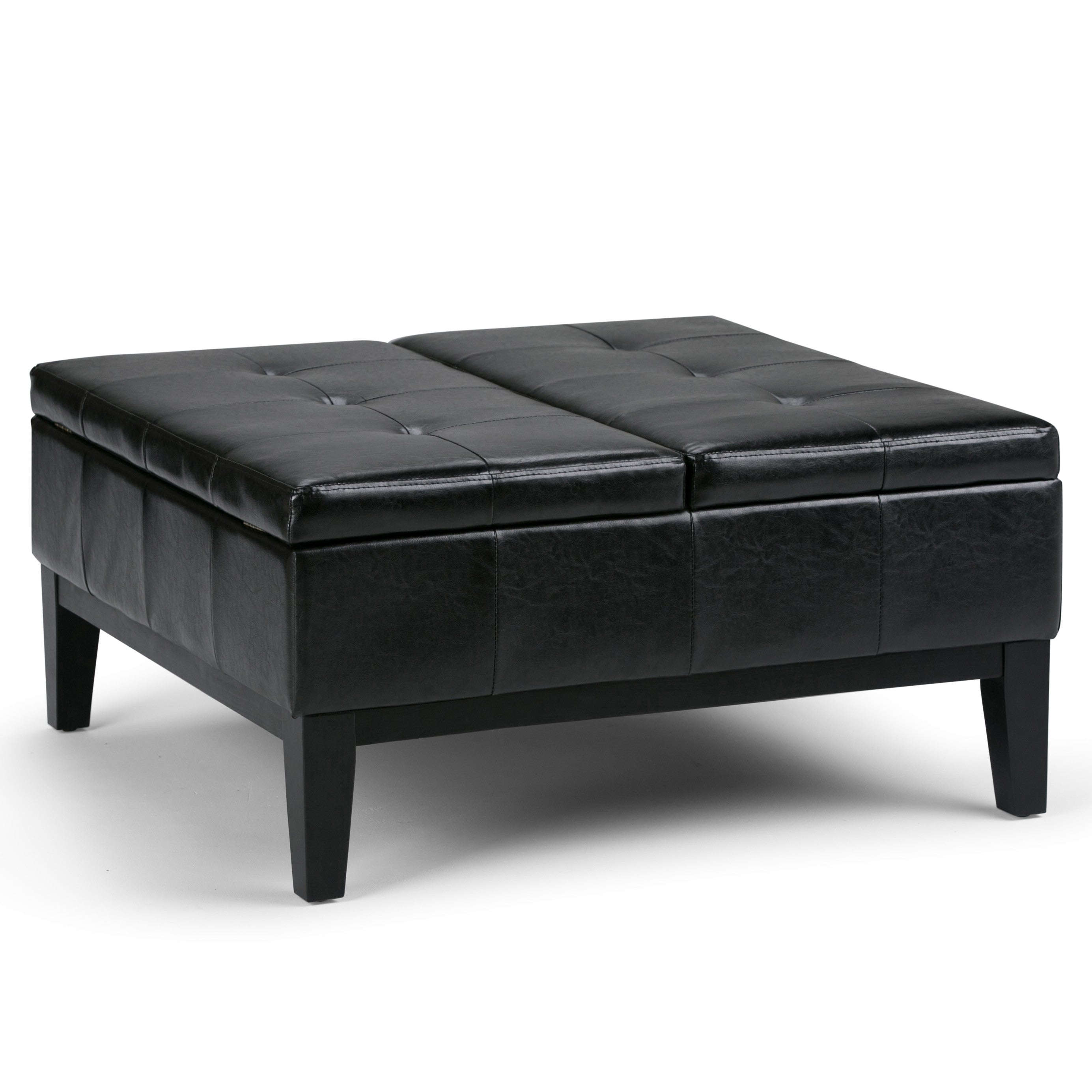 36" Black and Dark Brown Leather Cocktail Ottoman With Storage