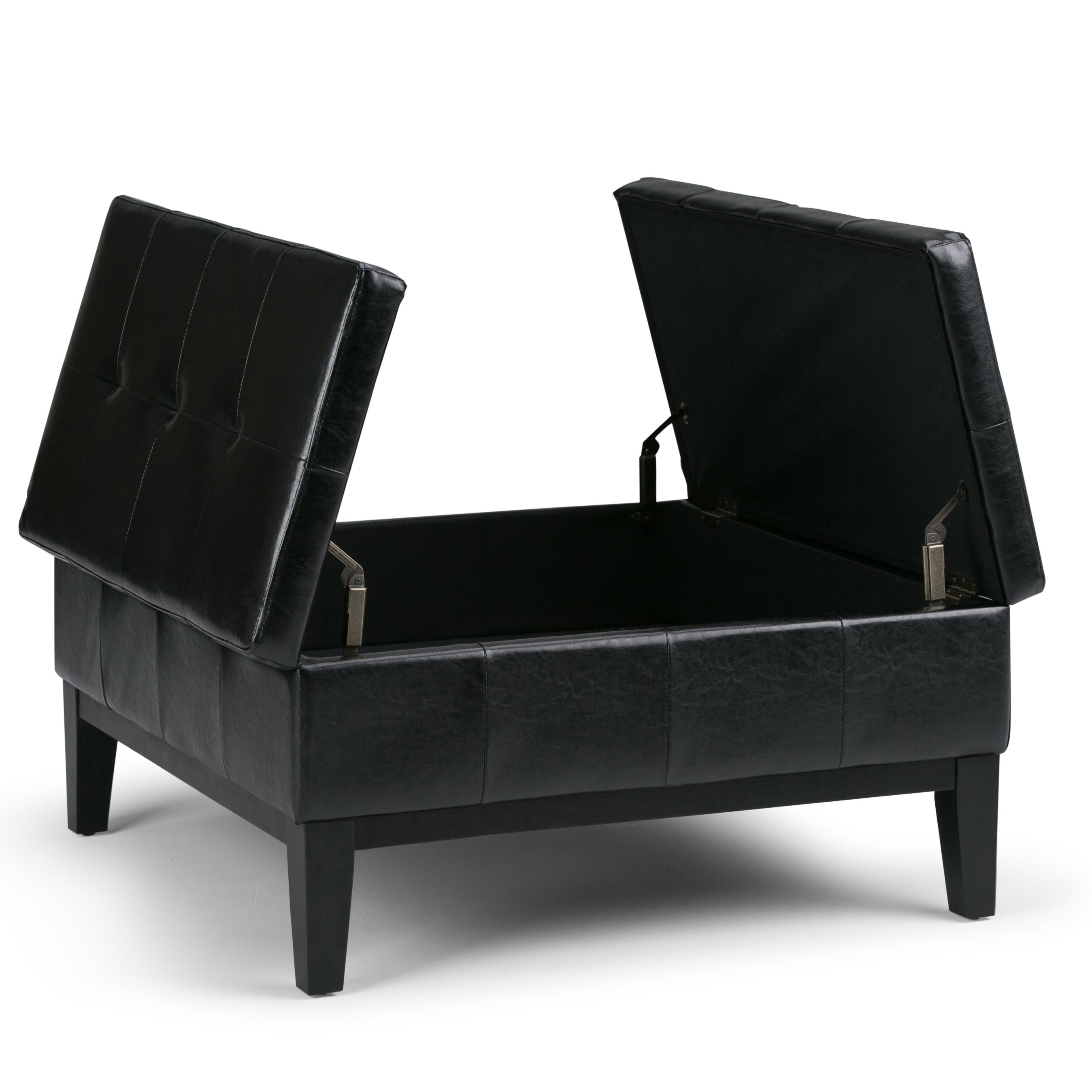 36" Black and Dark Brown Leather Cocktail Ottoman With Storage