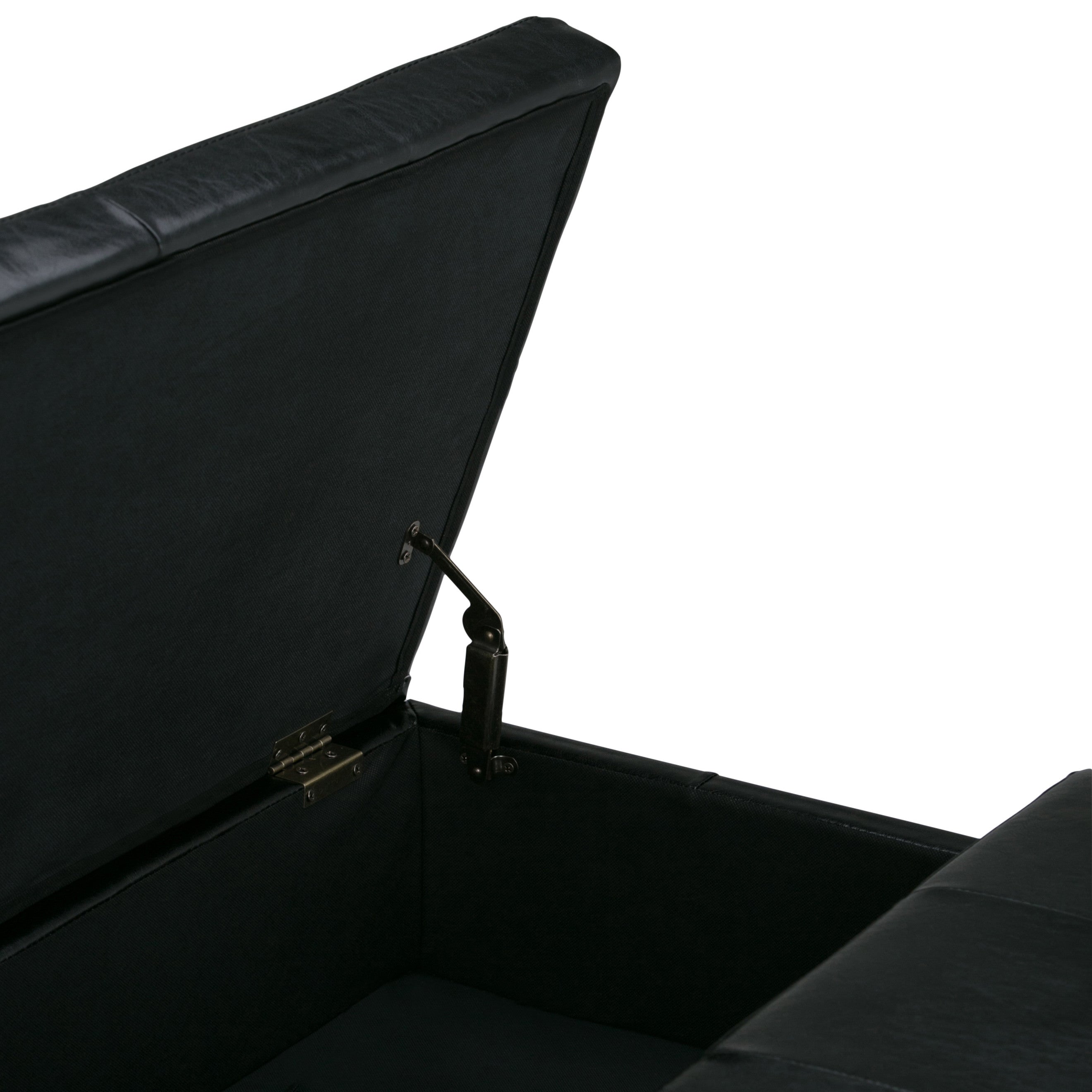 36" Black and Dark Brown Leather Cocktail Ottoman With Storage