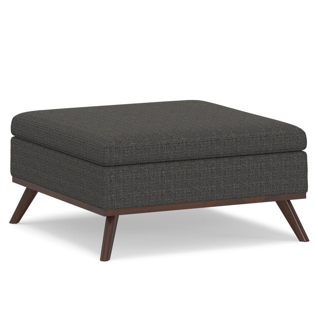 36" Ebony and Brown Fabric Cocktail Ottoman With Storage