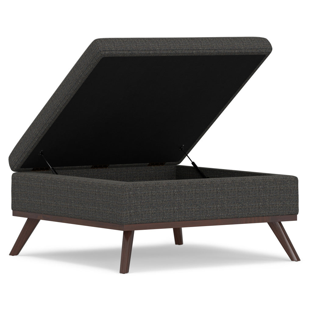 36" Ebony and Brown Fabric Cocktail Ottoman With Storage