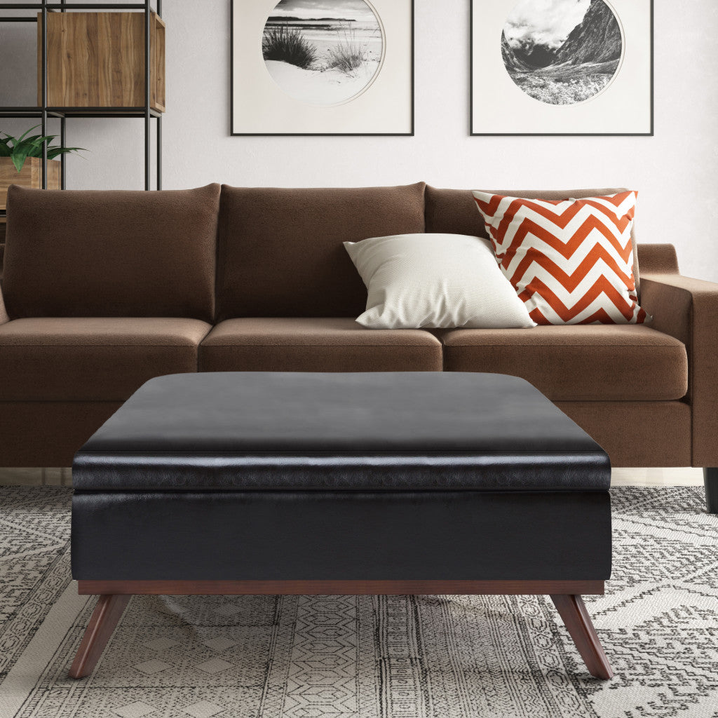 Storage compartment inside the 36-Inch Brown Leather Cocktail Ottoman