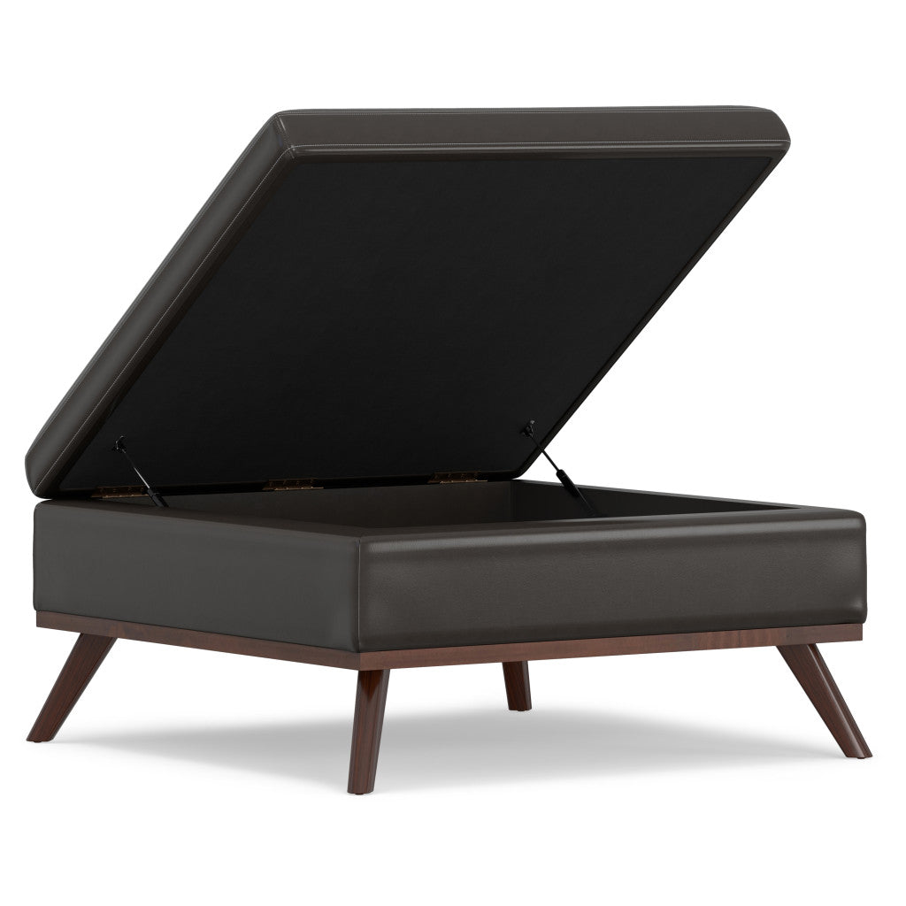 Front view of 36-Inch Brown Leather Cocktail Ottoman with Storage by Homeroots