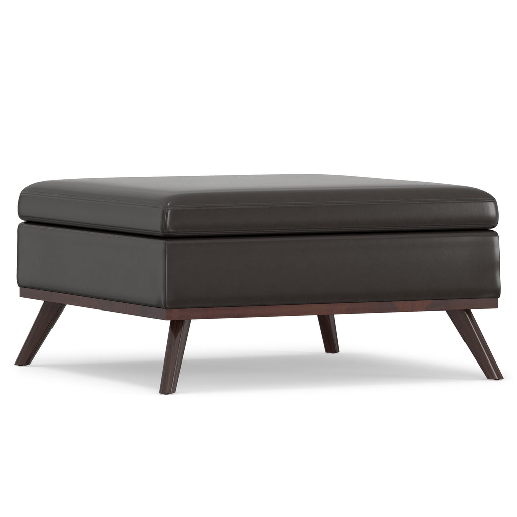 Top view showcasing the spacious surface of the Brown Leather Cocktail Ottoman