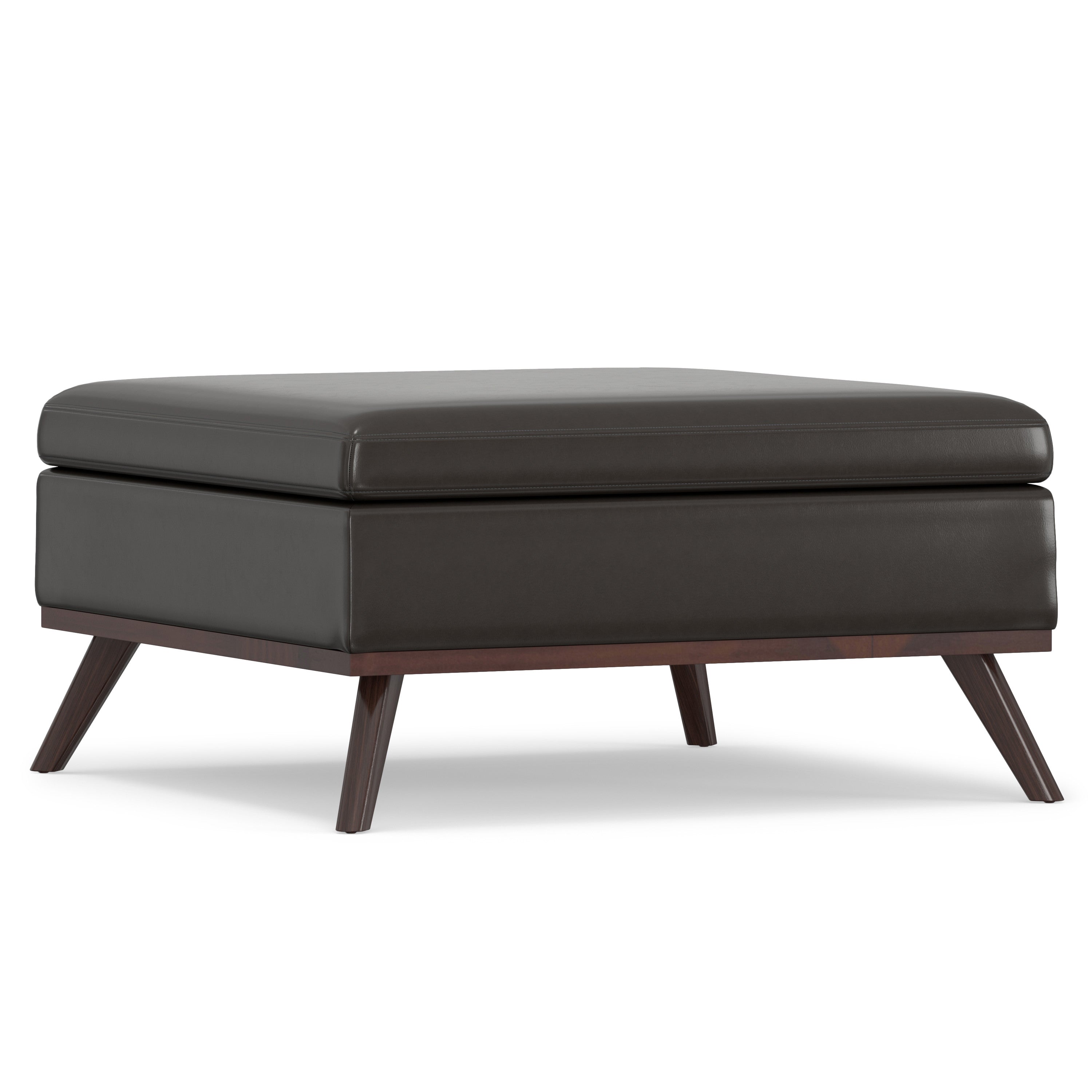 Top view showcasing the spacious surface of the Brown Leather Cocktail Ottoman
