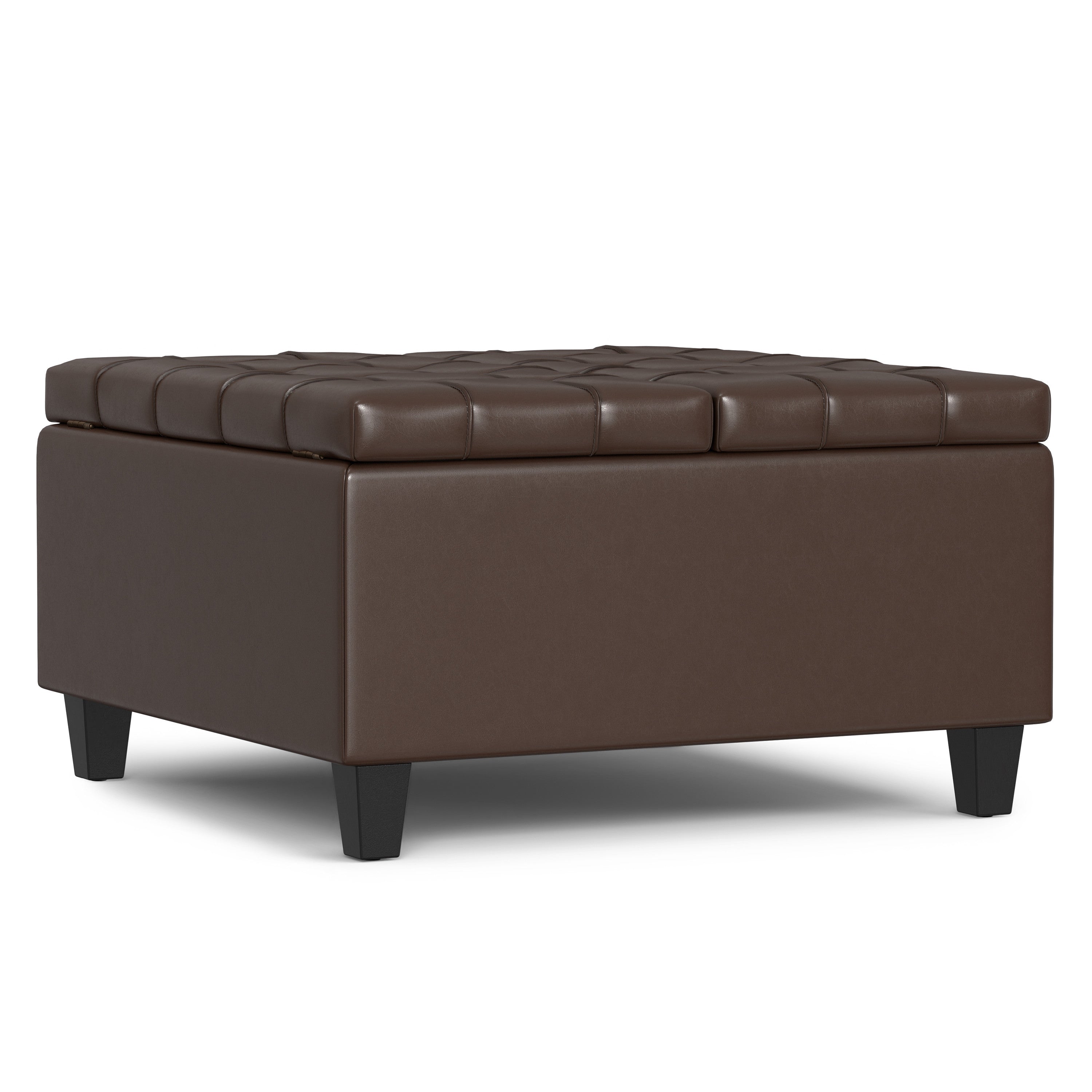 30" Brown and Black Leather Cocktail Ottoman With Storage