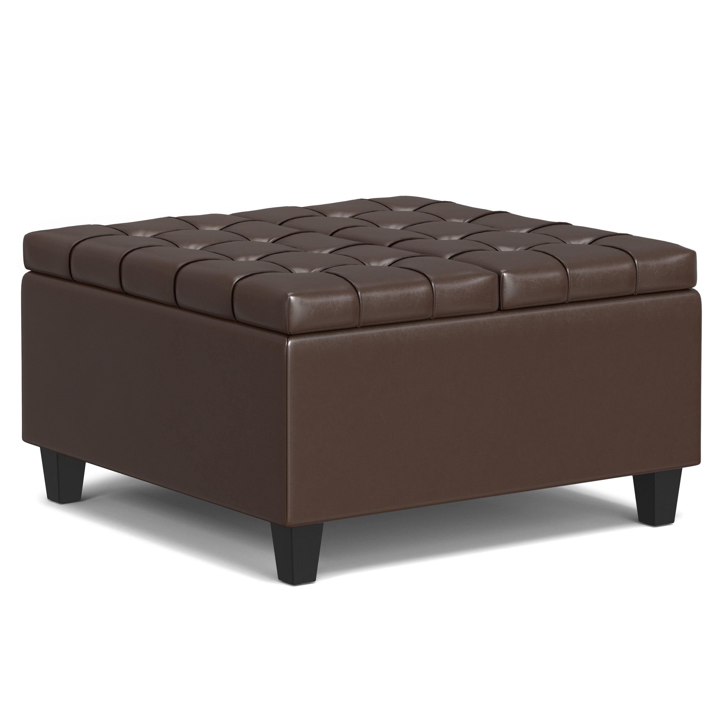 30" Brown and Black Leather Cocktail Ottoman With Storage