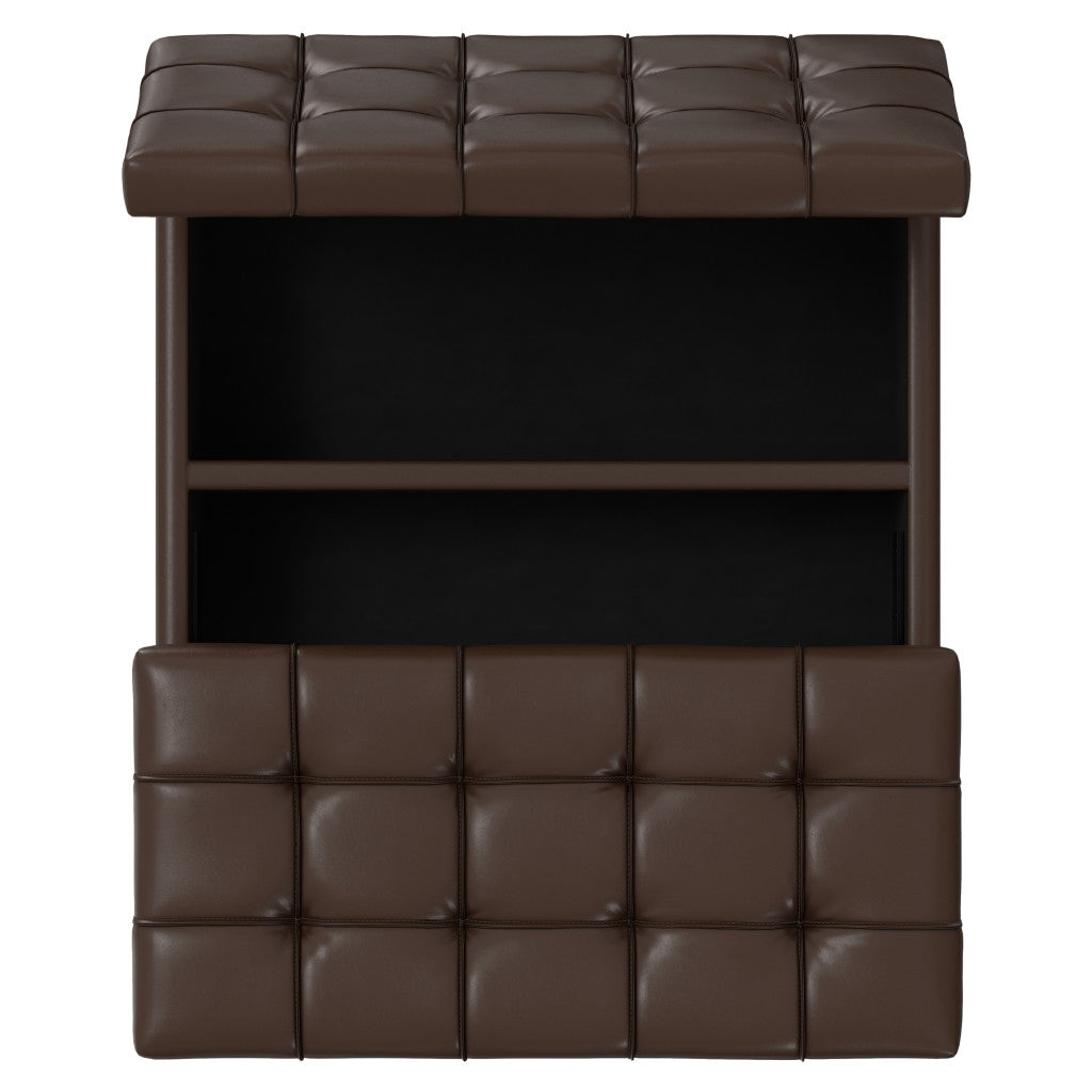 30" Brown and Black Leather Cocktail Ottoman With Storage