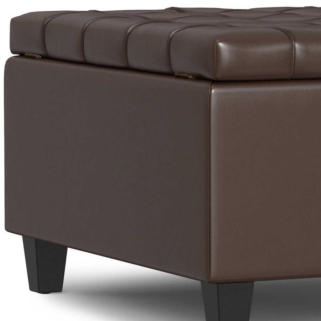30" Brown and Black Leather Cocktail Ottoman With Storage
