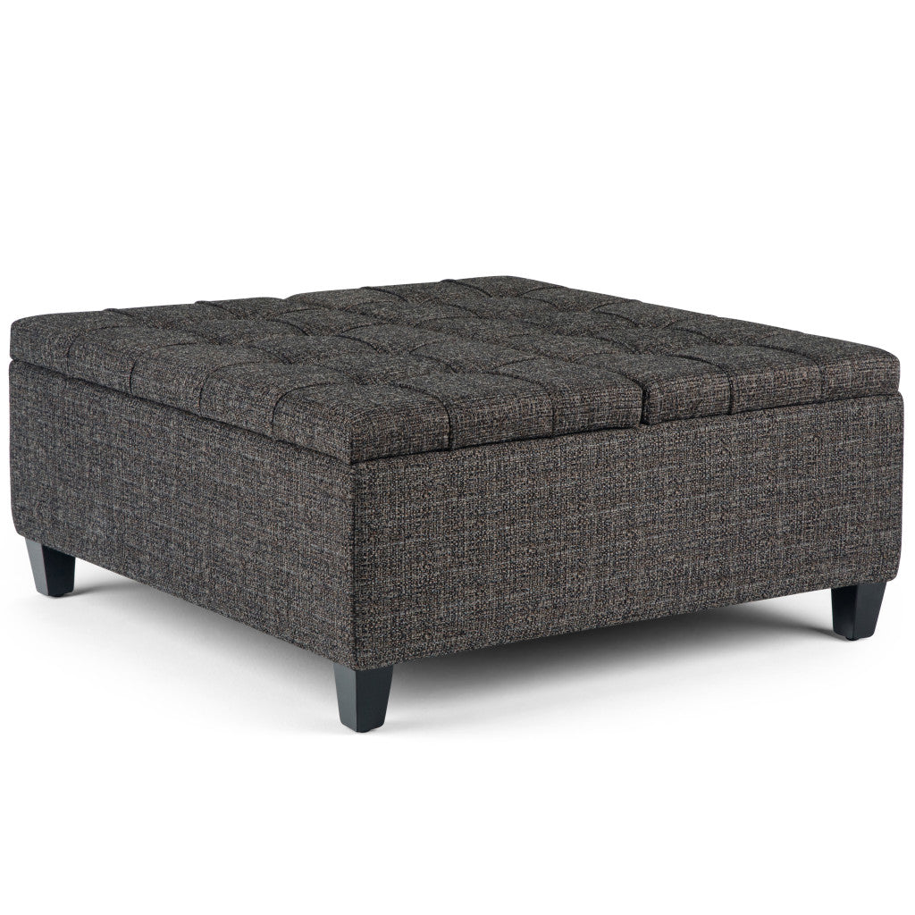 36" Ebony and Espresso Fabric Cocktail Ottoman With Storage