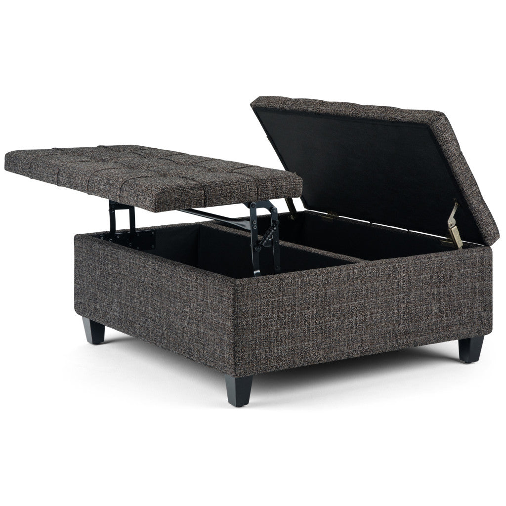 36" Ebony and Espresso Fabric Cocktail Ottoman With Storage