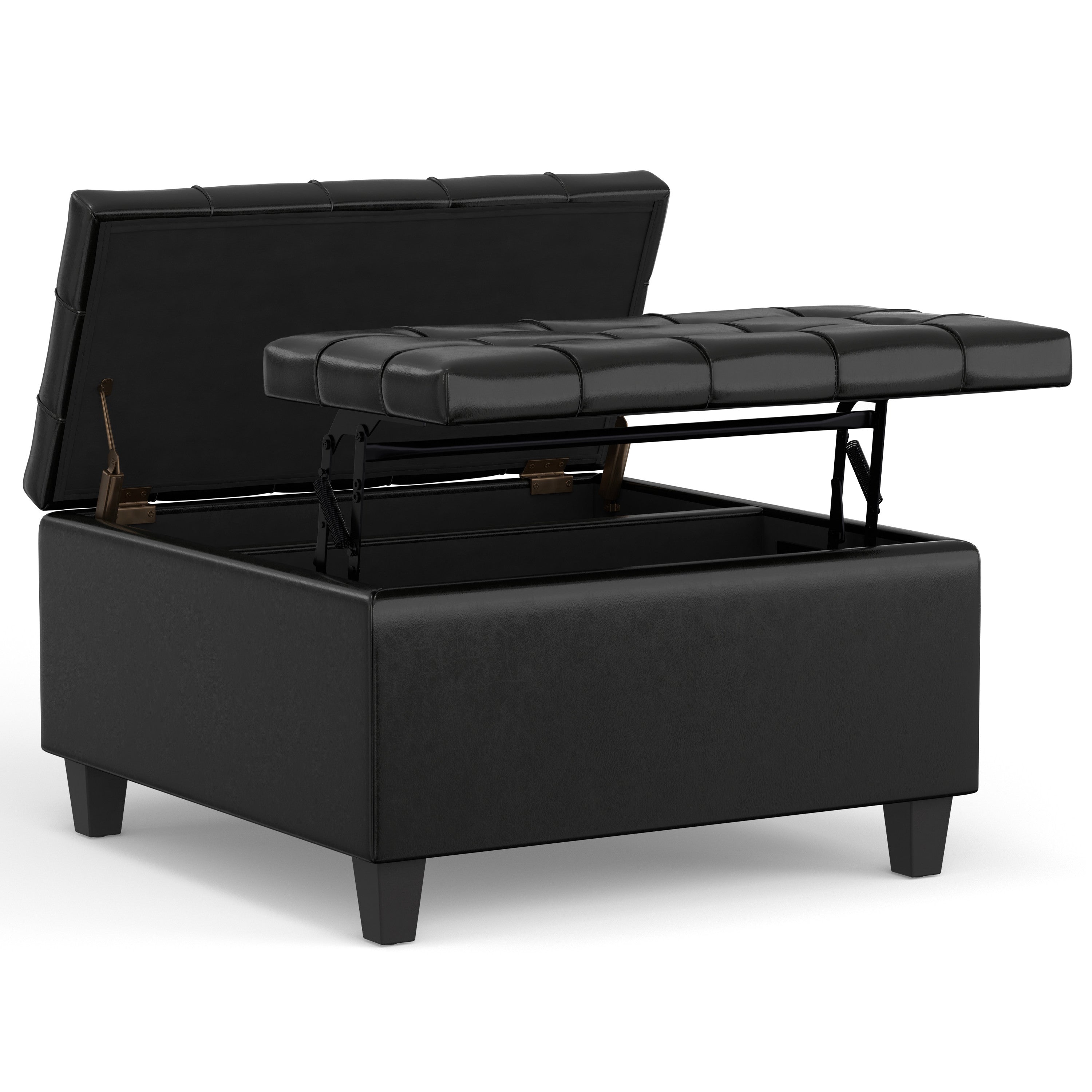 30" Black Leather Cocktail Ottoman With Storage