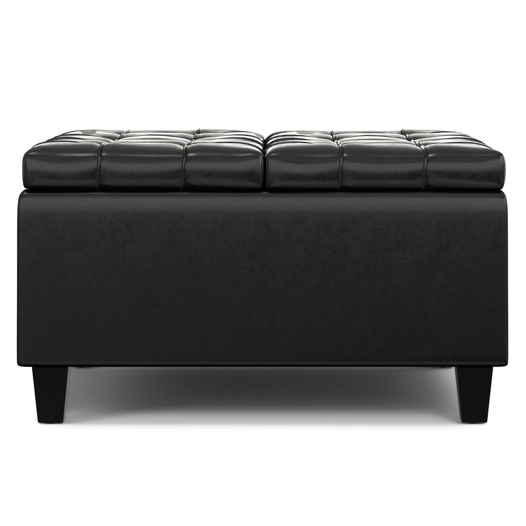 30" Black Leather Cocktail Ottoman With Storage