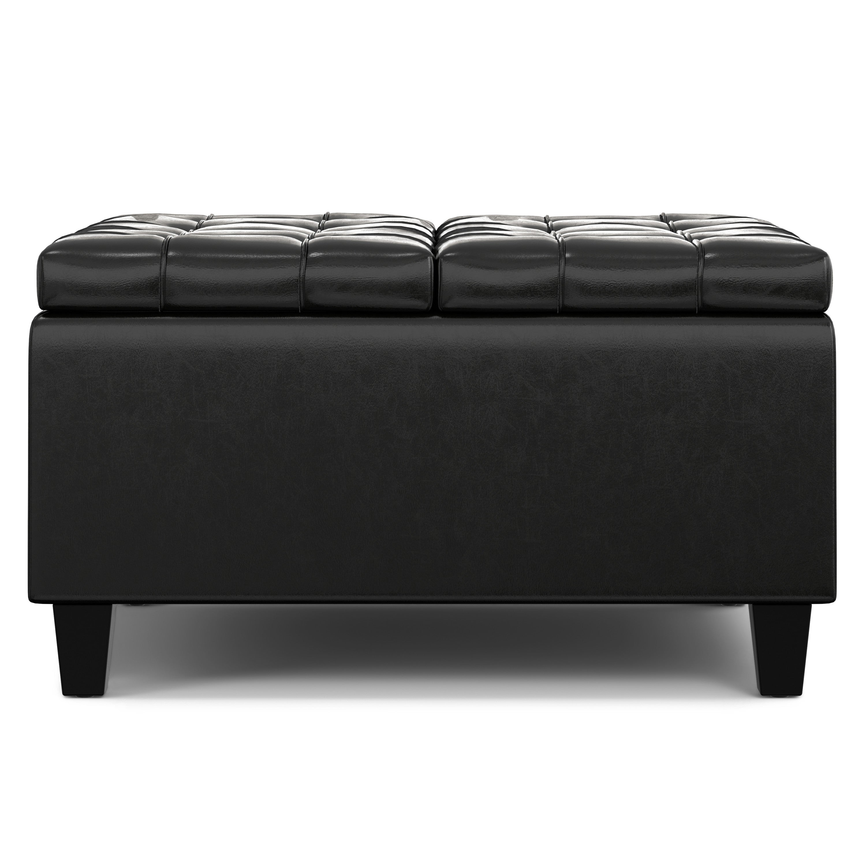 30" Black Leather Cocktail Ottoman With Storage
