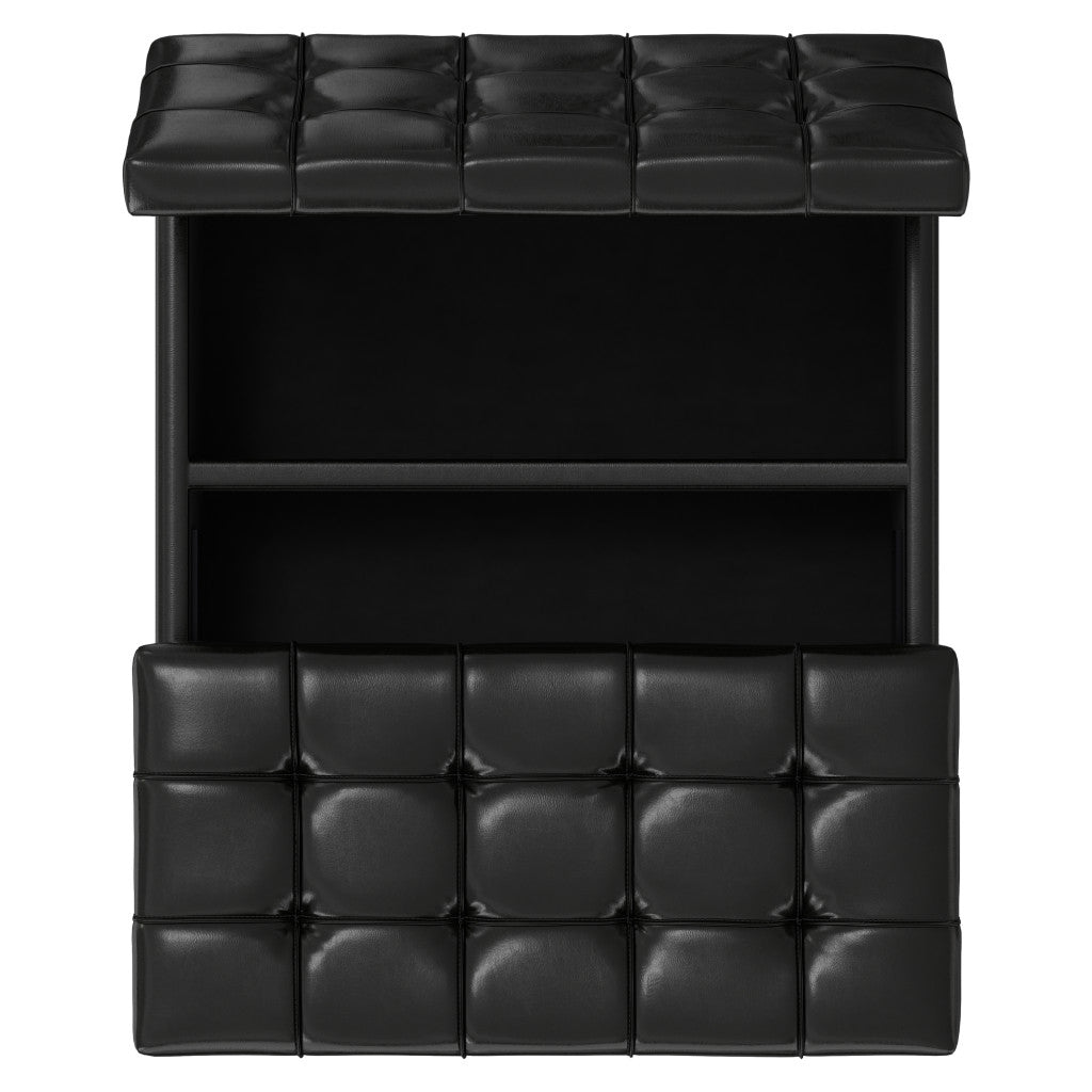 30" Black Leather Cocktail Ottoman With Storage