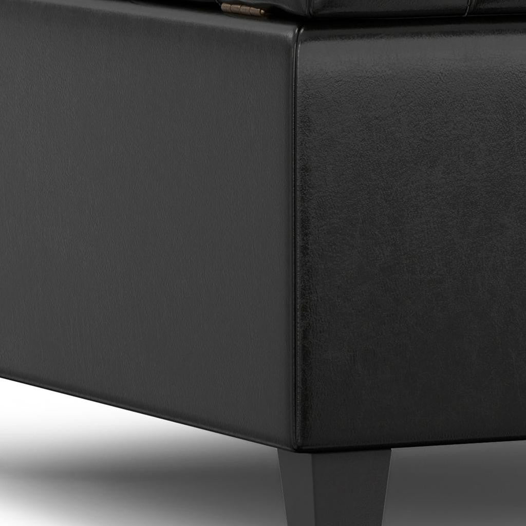 30" Black Leather Cocktail Ottoman With Storage