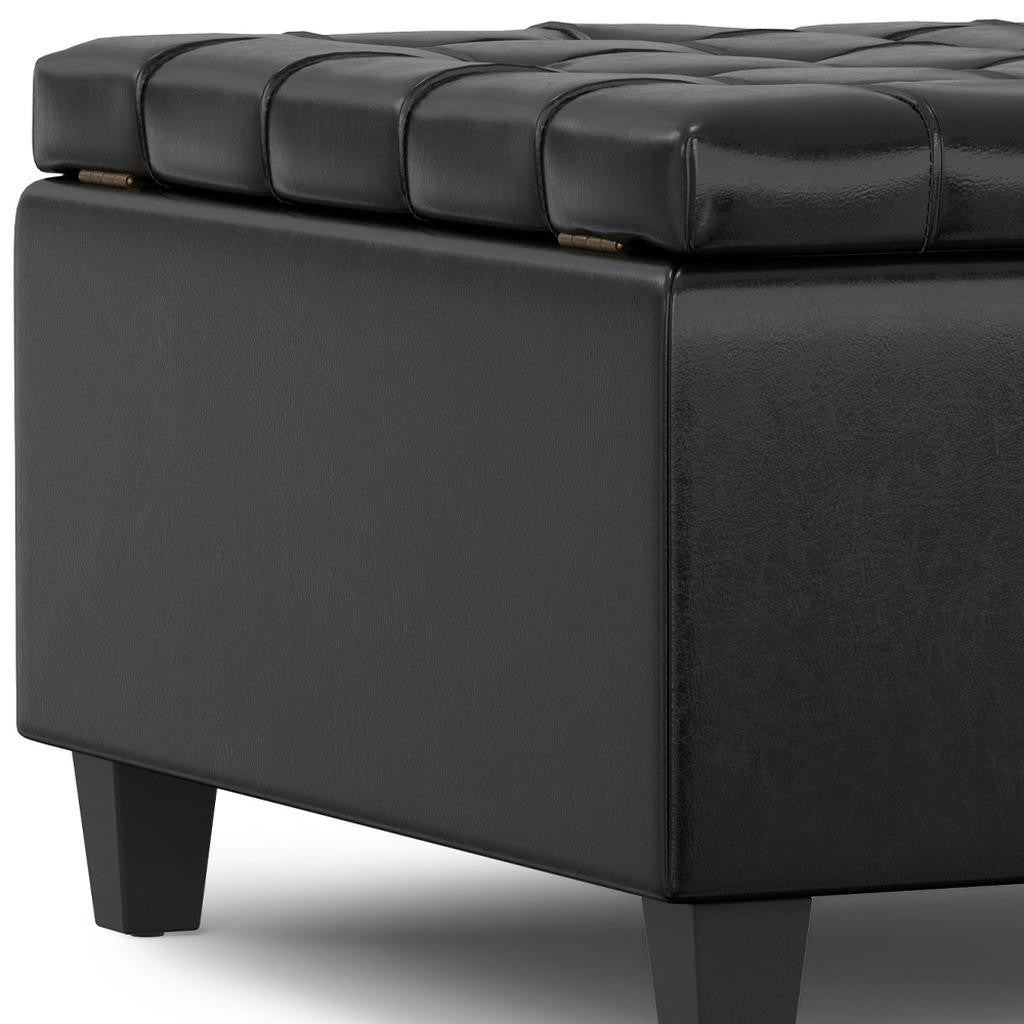 30" Black Leather Cocktail Ottoman With Storage