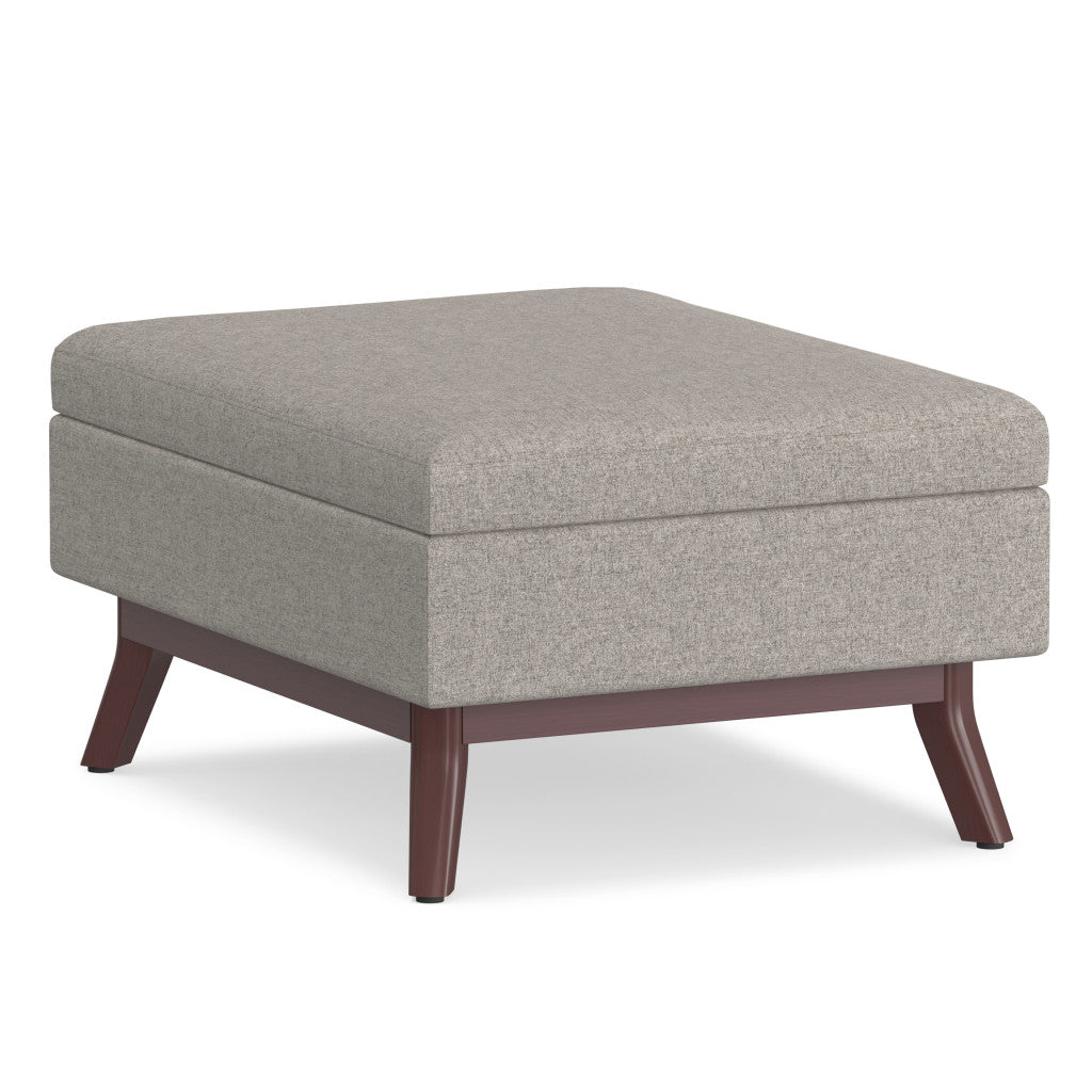 34" Gray and Brown Fabric Cocktail Ottoman With Storage