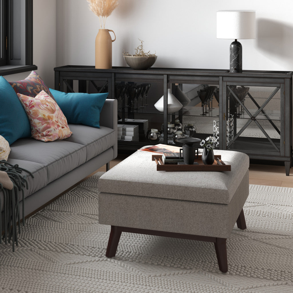 34" Gray and Brown Fabric Cocktail Ottoman With Storage