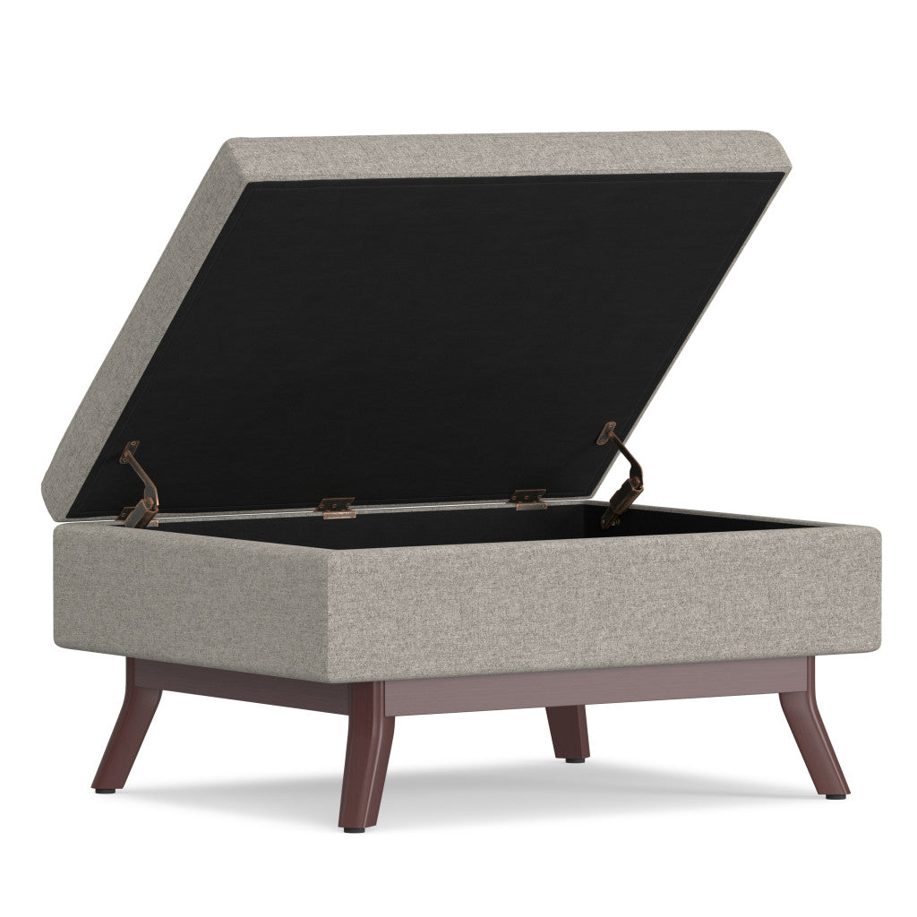 34" Gray and Brown Fabric Cocktail Ottoman With Storage