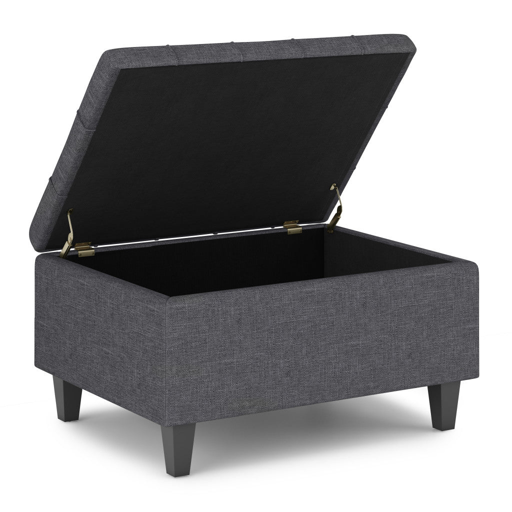 34" Gray and Dark Brown Linen Cocktail Ottoman With Storage
