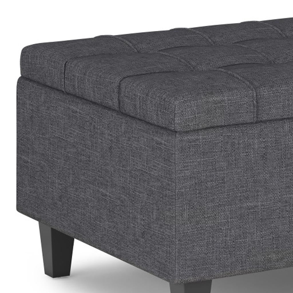 34" Gray and Dark Brown Linen Cocktail Ottoman With Storage