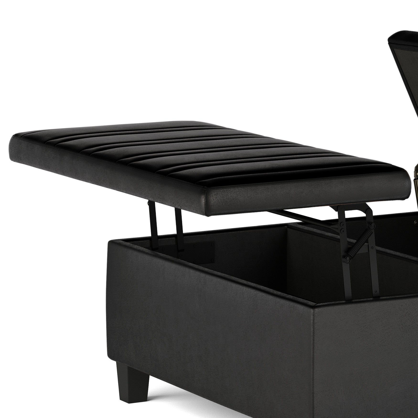 36" Black and Espresso Leather Cocktail Ottoman With Storage