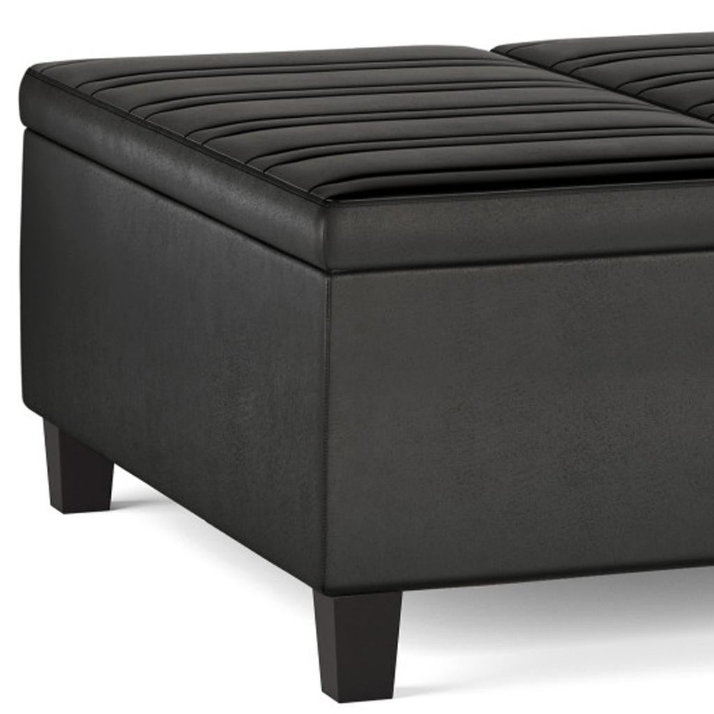 36" Black and Espresso Leather Cocktail Ottoman With Storage