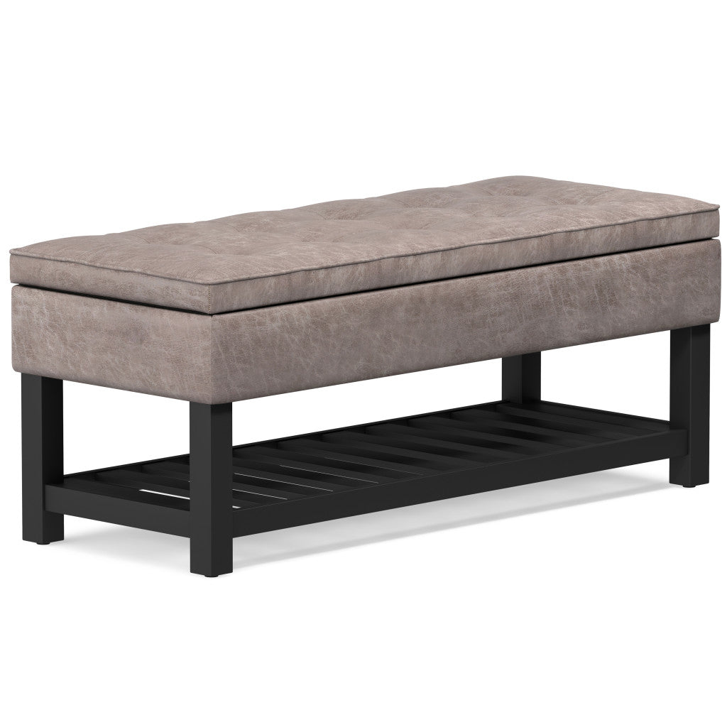 44" Gray and Dark Brown Leather Ottoman With Storage
